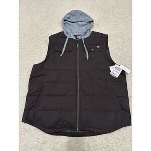 Wrangler Workwear Full Zip Flex Work Vest Hooded Men’s 3XL Brown Canvas Jacket